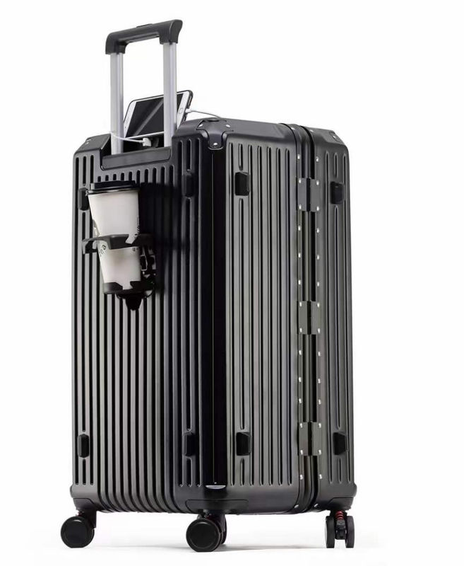 新着品 ヴィンテージ 多機能 バス アルミ 荷物 ハードサイド トロリケース 旅行荷物 カップホルダー付き スーツケース