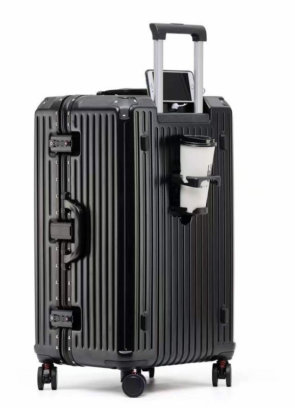 新着品 ヴィンテージ 多機能 バス アルミ 荷物 ハードサイド トロリケース 旅行荷物 カップホルダー付き スーツケース